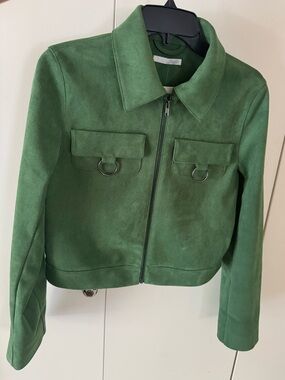 Zara Green Ultra Suede Zip-Up Utility Jacket
